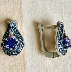 925 Silver 4mm Marcasit Antiqued Women Earrings